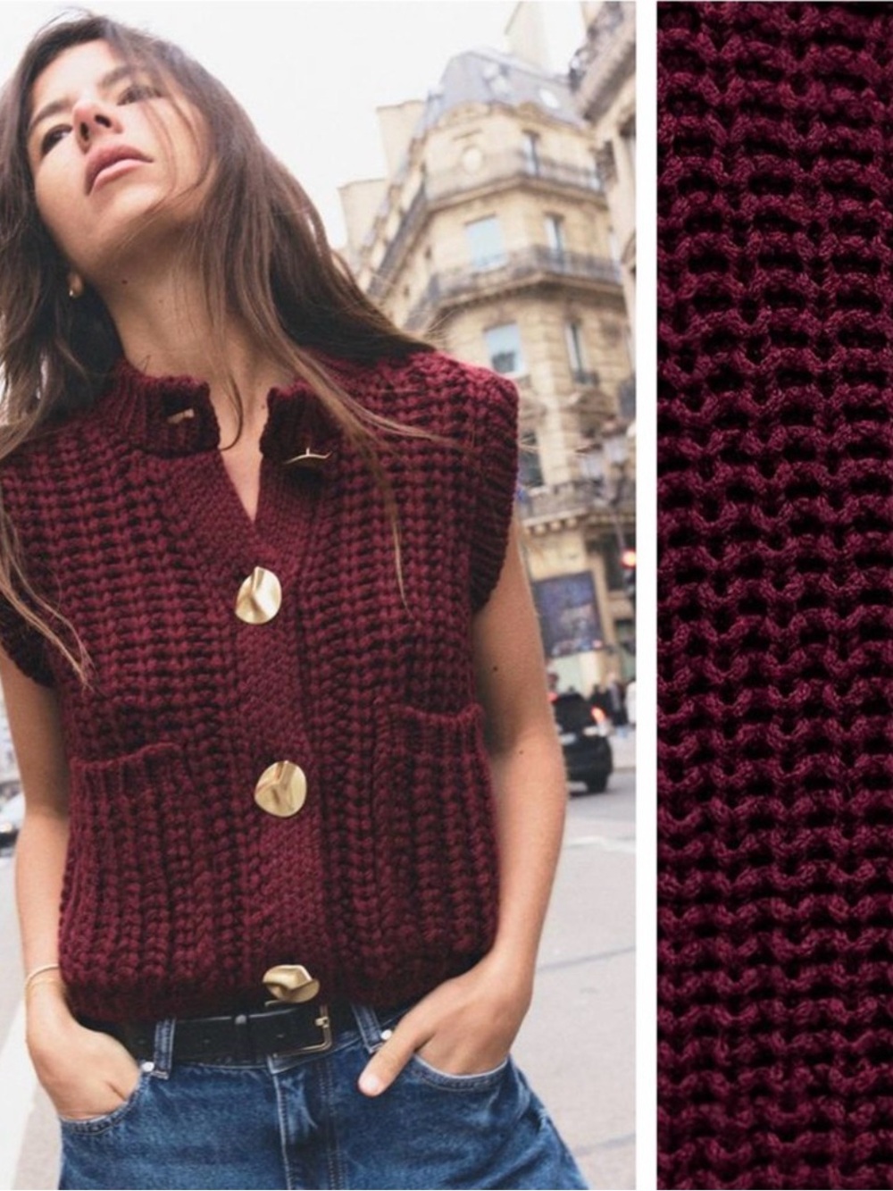 NWOT Zara Burgundy Chunky Thick Knit Round Neck Halter Top/ Waistcoat